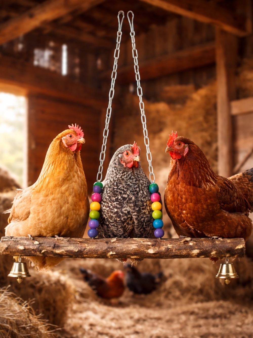 Colorful Hanging Bird Perch Swing with Beads and Bells - Multicolor
